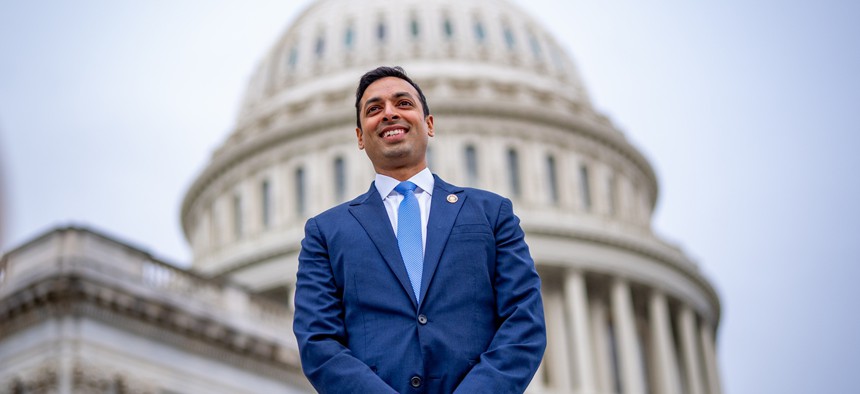 Rep.-elect Suhas Subramanyam (D-VA) poses for a photograph after joining other congressional freshmen of the 119th Congress for a group photograph on the steps of the House of Representatives at the U.S. Capitol Building on November 15, 2024.