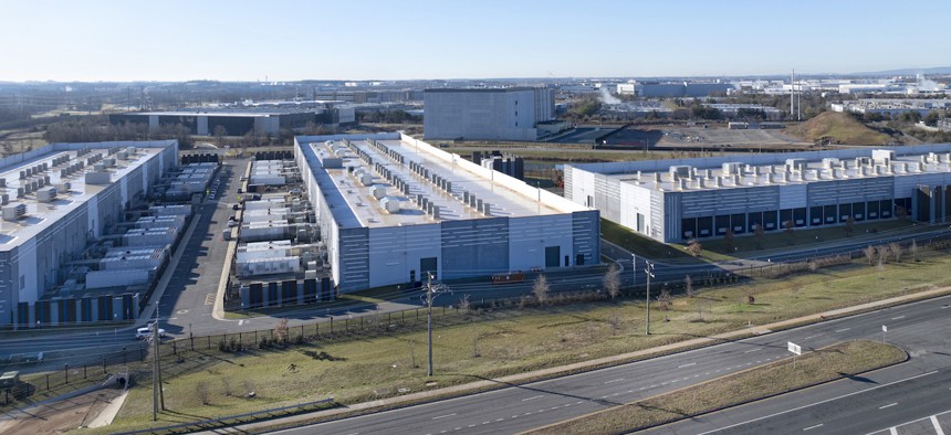 Aerial view of a data center in Ashburn, Virginia