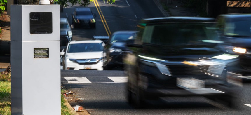 A speed camera is seen as traffic moves along Minnesota Ave and Eastern Ave NE in Washington, DC, on Aug. 6, 2024. 