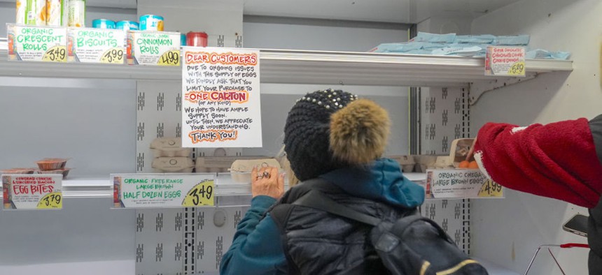  An inside view of a supermarket during the egg crisis in New York on Feb. 13, 2025. Due to the reduction in egg supply and the sharp rise in prices caused by the avian flu epidemic in the US, some value grocery chains such as Trader Joe's, Costco and Walmart have limited the number of eggs consumers can buy.