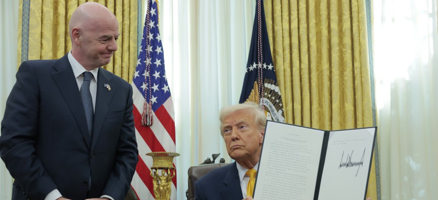 President Donald Trump and FIFA President Gianni Infantino at a recent White House event ahead of the 2026 World Cup, which is due to be held partly in the United States.