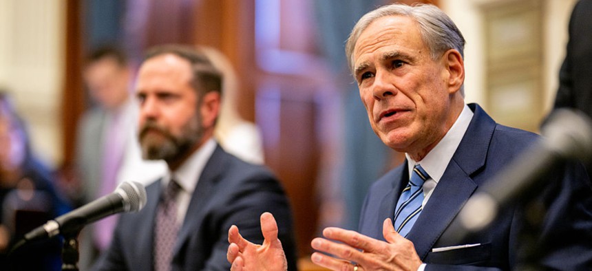 Gov. Greg Abbott speaks during a bill signing in the State Capitol on April 23, 2025 in Austin, Texas. Senate Bill 14 introduces and establishes a new Texas Regulatory Efficiency Office which seeks to create better practices within state agencies and terminate unnecessary regulations.