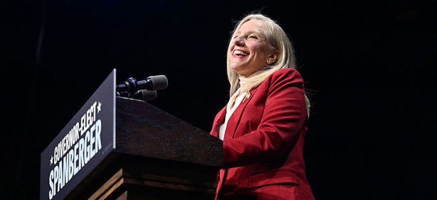 Democratic candidate for Virginia Governor, Abigail Spanberger speaks during an election night event at the Greater Richmond Convention Center on Tuesday, Nov. 4, 2025 in Richmond, Virginia..