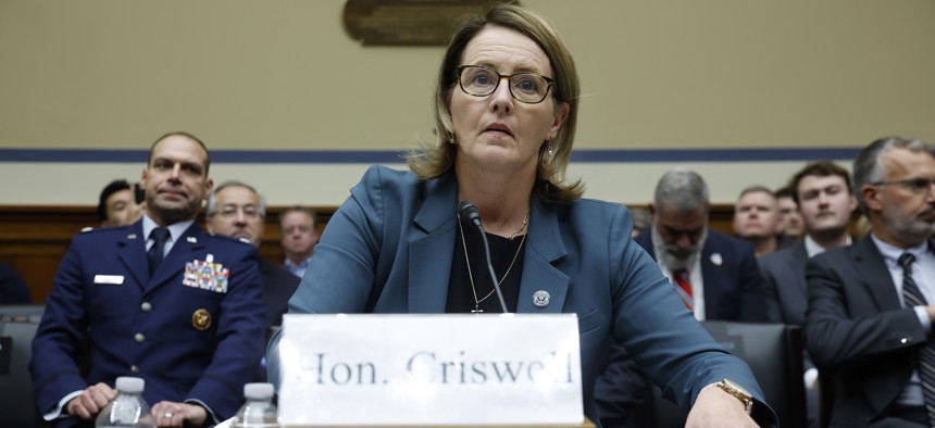 Then-FEMA Administrator Deanne Criswell testifies on Capitol Hill in 2024. In a recent interview, Criswell said critics of the agency were "lazy" and did not understand its role.