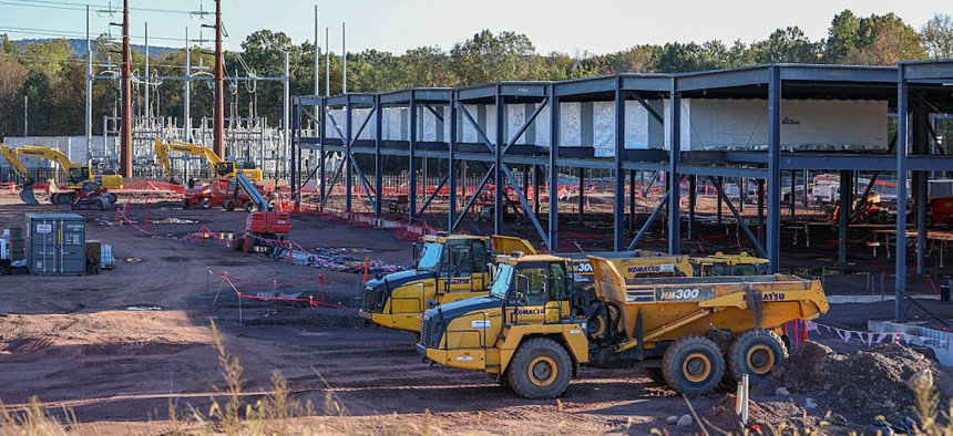 Construction on an Amazon data center in Salem Twp. on Friday, Oct. 10, 2025.