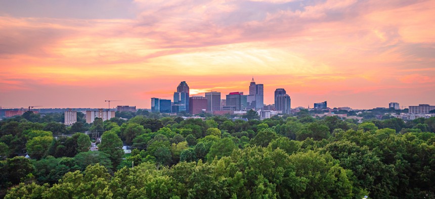 Aerial view of downtown Raleigh, North Carolina.
