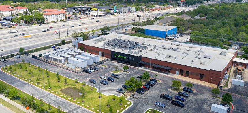 In an aerial view, the Elemental Critical Data Center facility is seen on April 8, 2026, in Austin, Texas.