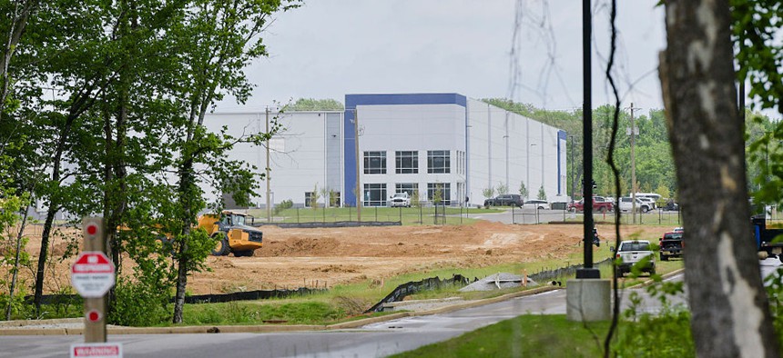 The entrance to an xAI data center under construction on Tulane Road in Memphis, Tennessee, on April 25, 2025.