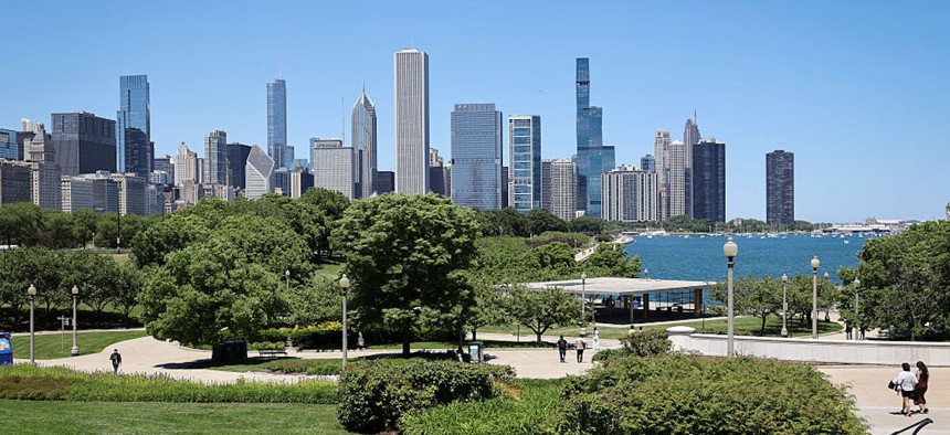 View over Grant Park to the skyline of downtown Chicago on Tuesday, June 2, 2026. 