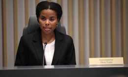 FCC Commissioner Olivia Trusty speaks during a recent commission meeting. Trusty has called on more states to make telecom infrastructure vandalism a felony.