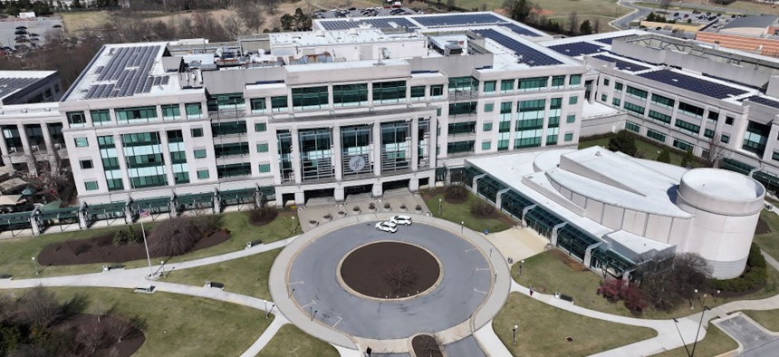 An aerial view of the Centers for Medicare and Medicaid Services building on March 19, 2025 in Woodlawn, Maryland.
