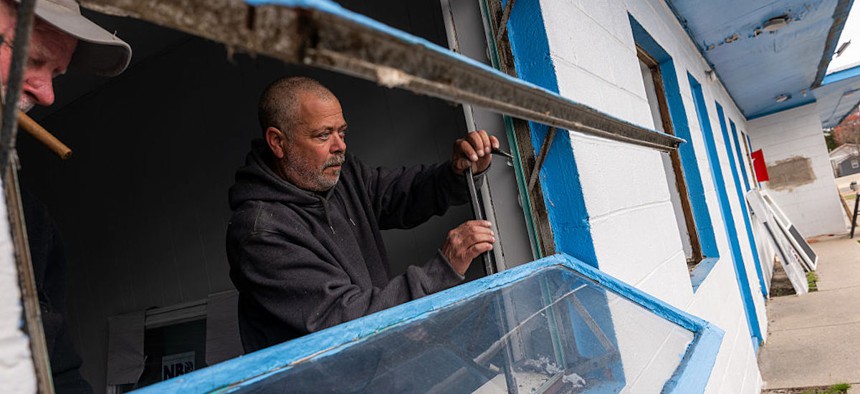 Renovations are made to rooms at the Veterans Village of Absecon, a renovated motel that housed up to 26 veterans in need of a place to live on April 21, 2025, in Absecon, New Jersey.