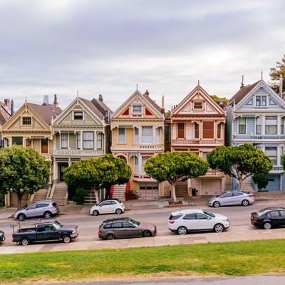 Rows of houses in a dense residential neighborhood seen from above.