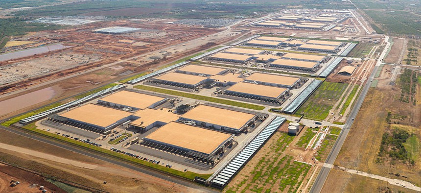 In an aerial view, the Stargate Oracle AI data center campus is seen on Aug. 26, 2026, in Abilene, Texas.