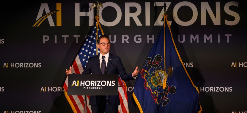 Gov. Josh Shapiro speaks at the AI Horizons 2026 Summit in Pittsburgh.