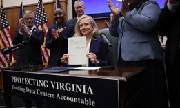 Virginia Gov. Abigail Spanberger at a signing ceremony for her Data Center Accountability Framework, a set of standards for the centers' development.