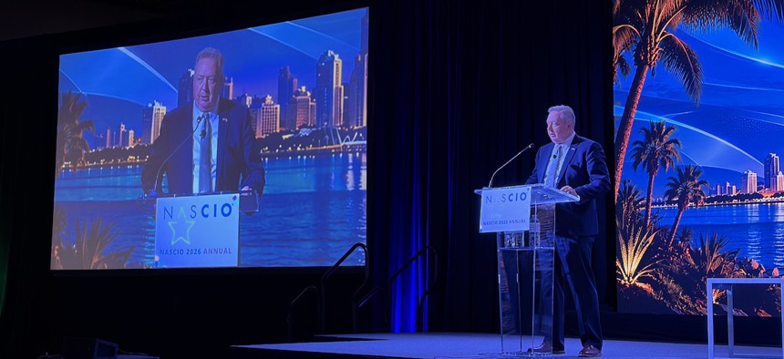 NASCIO President JR Sloan addresses the audience during the organization's annual conference Monday, Sept. 28, 2026, in San Diego. Sloan and other state CIOs hosted a discussion on digital identity policies, practices and trends across the U.S.