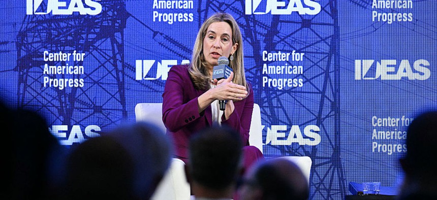 New Jersey Gov. Mikie Sherrill speaks during the The Center for American Progress IDEAS Conference in Washington, DC, on May 19, 2026.