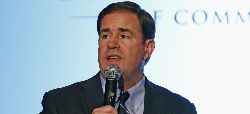 Arizona Republican Gov. Doug Ducey speaks at the Arizona Chamber of Commerce and Industry's 2017 Legislative Forecast Luncheon Friday, Jan. 6, 2017, in Phoenix.