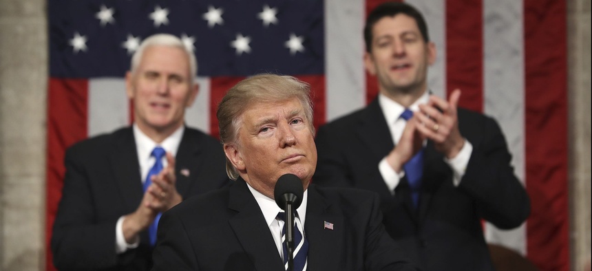 President Donald Trump reacts after addressing a joint session of Congress on Capitol Hill in Washington, Tuesday, Feb. 28, 2017.