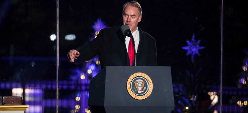 U.S. Interior Secretary Ryan Zinke speaks during the lighting ceremony for the 2017 National Christmas Tree on the Ellipse near the White House.