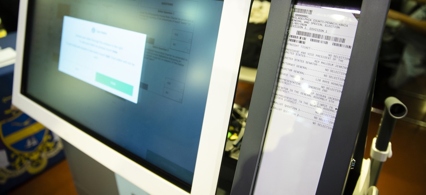 Shown is a paper ballot during a demonstration of the ExpressVote XL voting machine at the Reading Terminal Market in Philadelphia, Thursday, June 13, 2019.