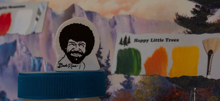 Ross, the soft-spoken host of "The Joy of Painting," often included "happy little trees" in his work, leading a Michigan DNR employee to wonder if his likeness could be used to promote a tree-planting program.