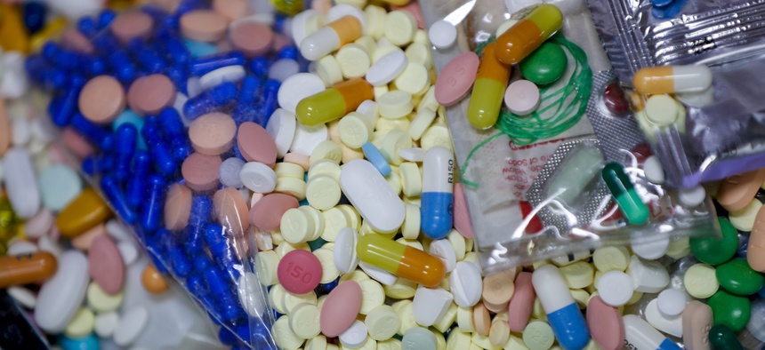 Medications that are are stored in the police headquarters that are and slated for destruction, are shown in a locked storage area, Wednesday, Sept. 11, 2019, in Barberton, Ohio.