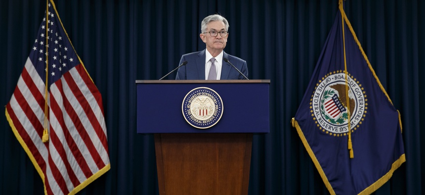 Federal Reserve Chair Jerome Powell speaks during a news conference, Tuesday, March 3, 2020, to discuss an announcement from the Federal Open Market Committee, in Washington. The Fed has been enacting programs in response to the coronavirus outbreak.