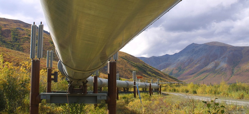 The 800-mile Trans-Alaska pipeline snakes its way across the tundra north of Fairbanks, Alaska, in this undated file photo.