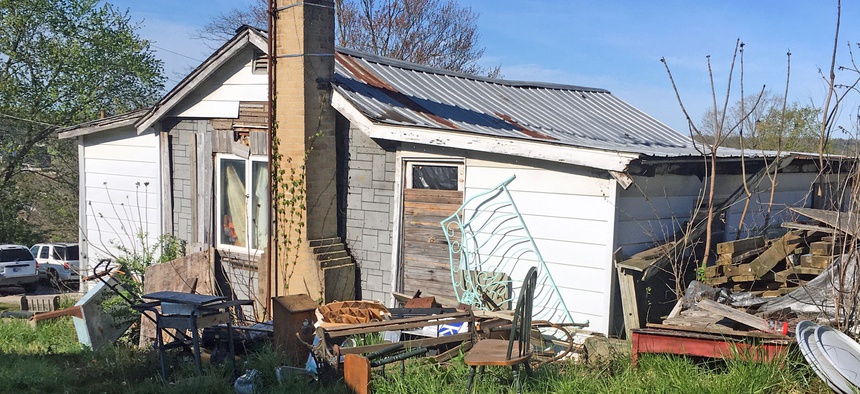 This home in Orange County, Indiana, lacks running water or electricity, making it harder for the man who lives there to wash his hands and stay healthy amid the coronavirus stay-at-home guidelines.