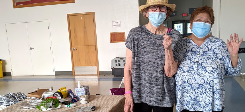 Santa Rosa residents Diana Dimas (left) and Magdalena Mulay stayed at the Petaluma Veterans Memorial Building and several other evacuation shelters at the end of last month after they had to flee a fast-moving wildfire for the second time in three years.
