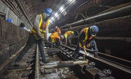 This June 15, 2019 photo provided by the Metropolitan Transportation Authority shows workers during the L Project subway tunnel rehabilitation, in New York.